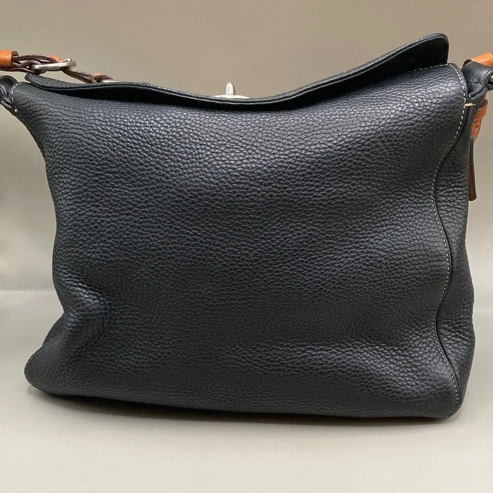 Coach Pebbled Black Leather with Brown Strap Stylish Classy Coach